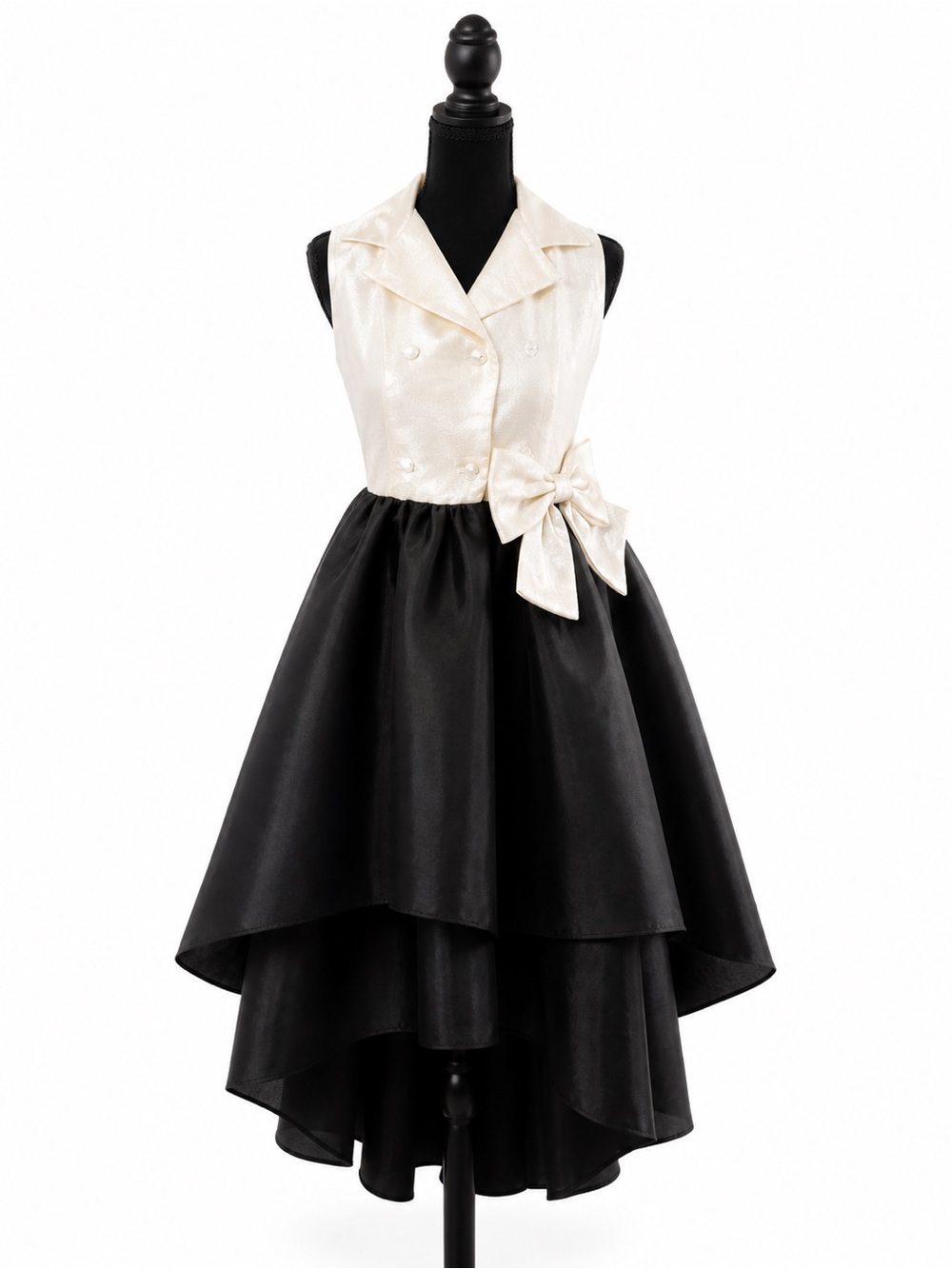 Bonnie Jean Cream and Black Formal High-Low Dress with Bow